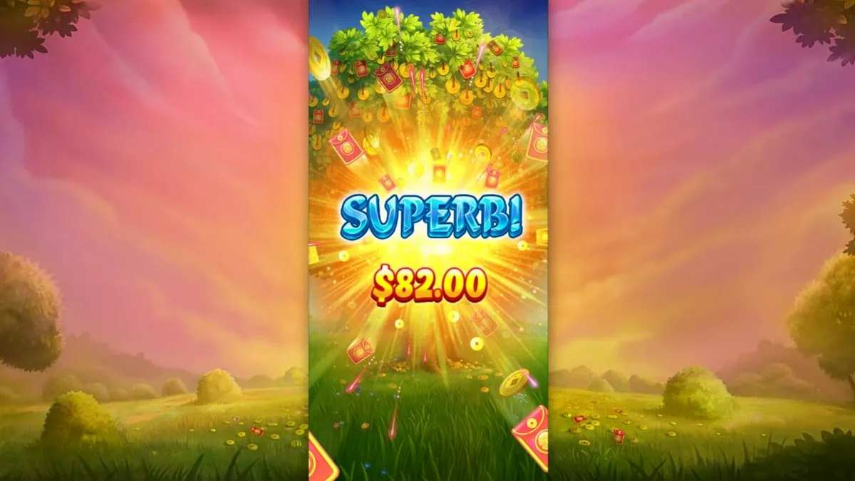 Tampilan visual slot Lucky Fortune Tree dengan tema pohon keberuntungan dan koin emas.